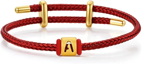 Vista 39 de ZHOU LIU FU Pulsera de Oro de 24K con Dijes de Iniciales, Pulseras Ajustables de Cadena Roja con Dijes de Letras y Corazón A-Z, Brazalete Apilable