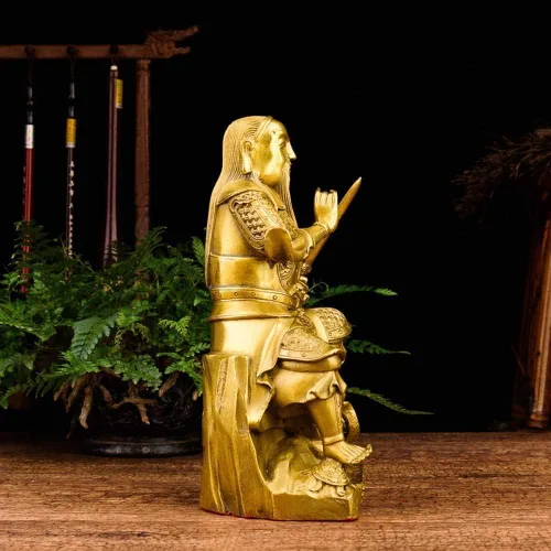 Vista 3 de Decoración estatua de cobre puro, escultura del emperador Zhenwu, decoraciones felices, colección de escritorio de estudio, manualidades