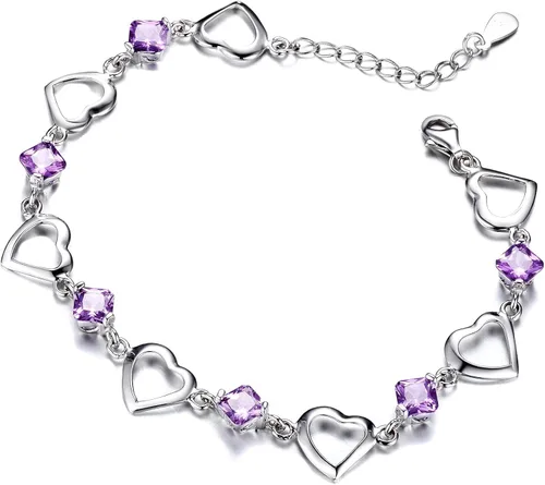 Vista 3 de Goldminetrade Pulsera de plata esterlina con forma de corazón de amatista (BSHC1007SVR_AMT), Plata de ley, Amatista fabricada