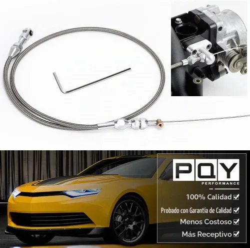 Vista 2 de Kit de cable de acelerador LS trenzado de acero inoxidable de 36", cable de acelerador ajustable compatible con motor Chevrolet/Chevy LS1 97-07 4.8L