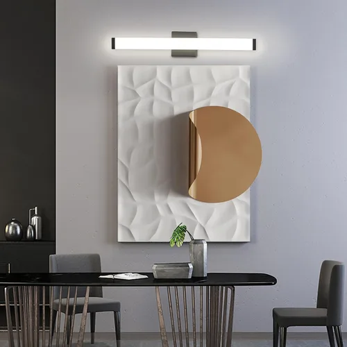 Vista 7 de Lámpara de tocador de baño de níquel cepillado, cuadrada, LED, 60 cm (24 pulgadas), 14 W, luz blanca natural, 4000 K, barra de luz para espejo