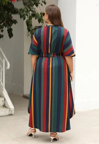 Vista 6 de Nemidor NEM403 - Vestido largo acampanado con cuello en V y estampado bohemio para mujer, talla grande, con bolsillo