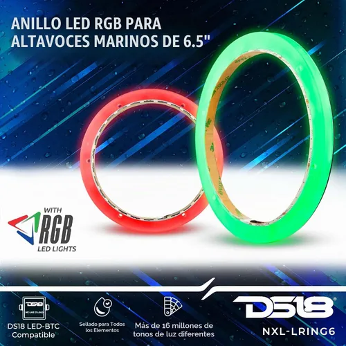 Vista 2 de DS18 NXL-LRING6 Anillo de montaje LED RGB para altavoces de 6.5 pulgadas resistente al agua - Funciona con módulo RGB (LED-BTC) o cable a un