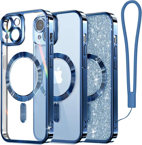 Vista 69 de Meifigno - Funda diseñada para el iPhone 16 Pro de 6.3", [Tarjeta de purpurina y correa para la muñeca] [Compatible con MagSafe]