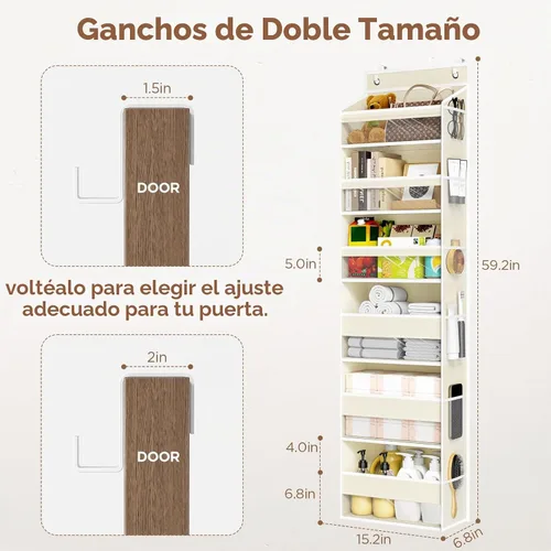 Vista 3 de Organizador para colgar sobre la puerta, 6 niveles detrás de la puerta Beige