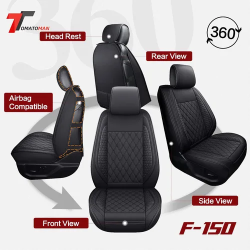 Vista 4 de Tomatoman F-150 Fundas de asiento delantero compatibles con Ford F150 2009-2024 2025 2026 2017-2026 F250 F350 F450 Supercrew Super Duty Limited