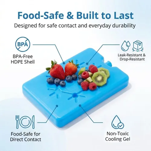 Vista 3 de Kona Paquete de 4 bolsas de hielo delgadas para loncheras y enfriadores, reutilizables, congelación rápida, ahorro de espacio, paquetes fríos