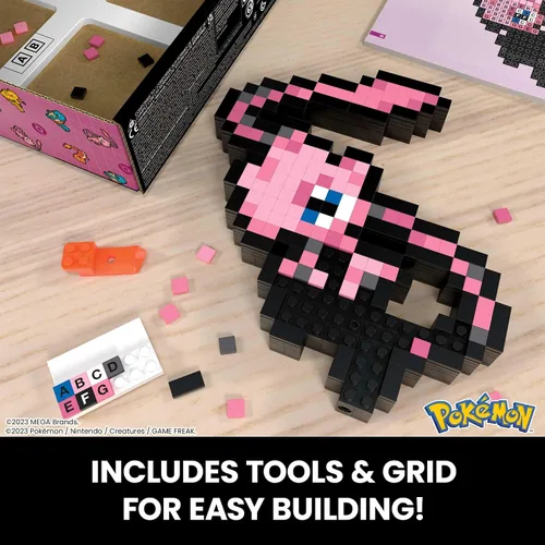Vista 6 de MEGA Pokemon Mew - Juego de construcción de 434 piezas con 1 figura de acción retro pixelada para decoración de pared o mesa, HWR80
