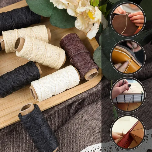 Vista 7 de Lineco Hilo de lino auténtico encerado, 20 yardas, paquete de 3 carretes, color negro Se utiliza para coser y encuadernar, cuero cosido a mano