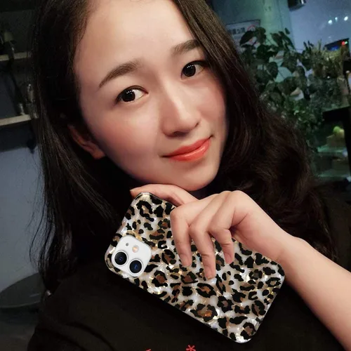 Vista 6 de J.west - Funda compatible con iPhone 11 de 6.1 pulgadas, elegante y transparente, con estampado de leopardo y guepardo, diseño nacarado, de silicona