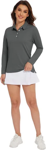Vista 6 de MAGCOMSEN Camisetas tipo polo de manga larga para mujer, de secado rápido, protección solar UPF 50+, ligeras, atléticas, para tenis
