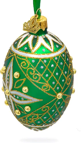 Vista 7 de Adorno de huevo de cristal verde con estrella blanca con joyas de 4 pulgadas