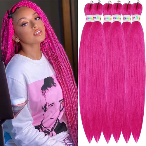 Vista 14 de Ms Aloe Cabello trenzado colorido preestirado, pelo trenzado multicolor, pelo trenzado suave sin nudos, 26 pulgadas, paquete de 6 unidades, cabello