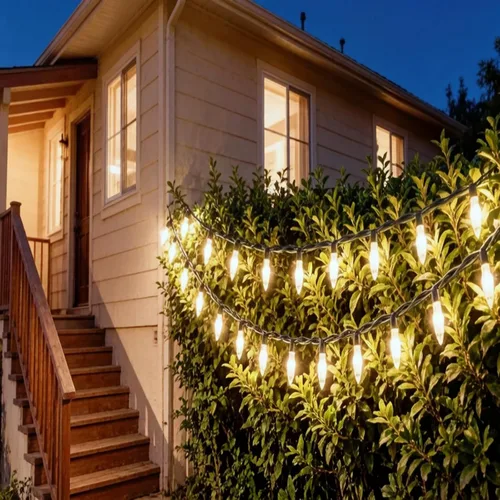 Vista 5 de Guirnalda de 100 Luces LED Blanco Cálido de Cable Verde para Navidad, con Certificación UL y Cadena de Iluminación Decorativa Comercial de 35 Pies