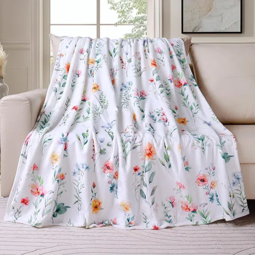 Vista 13 de Tupmnbry Manta floral de margaritas y girasoles, manta de franela súper suave, manta de cama ligera y esponjosa para cama, sofá y viajes, 50 x 60
