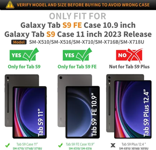 Vista 2 de Timecity Funda para Samsung Galaxy Tab S10 Lite/S10 FE/ S9 FE/ S9 con protector de pantalla, soporte para bolígrafo [agarre giratorio de 360º]