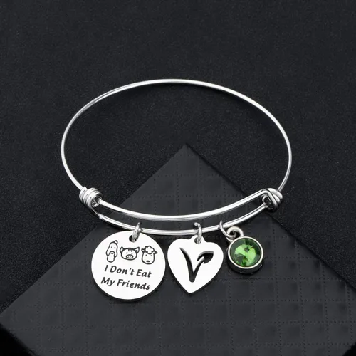 Vista 2 de UJIMS - Pulsera vegana con dijes vegetarianos, regalo vegetariano, con texto en inglés I Don't Eat My Friends, joyería vegana y herbívoro, símbolo
