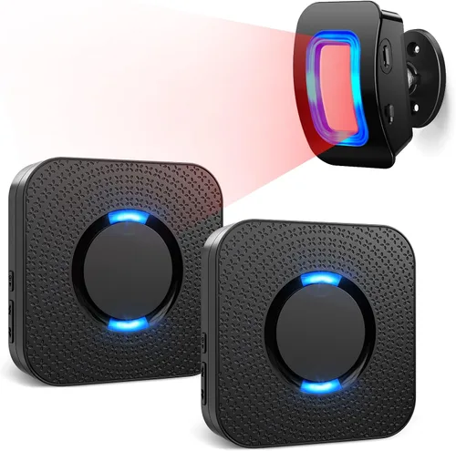 Vista 9 de Sensor de movimiento inalámbrico con luz LED, detector de movimiento, timbres de alarma, sensor de puerta con rango de 500 pies, sistema de monitor