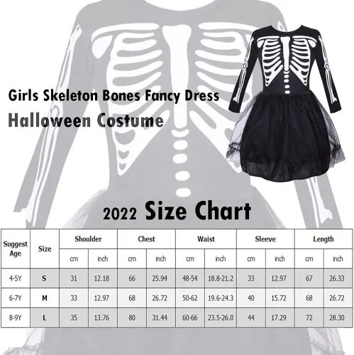 Vista 5 de LMYOVE Disfraz de esqueleto para niñas disfraz de huesos de Halloween