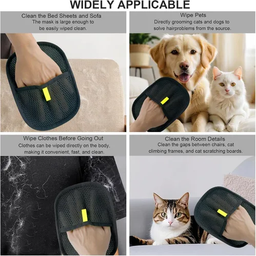 Vista 7 de Guantes de depilación de mascotas, paquete de 2, cepillo reutilizable para gatos y perros, removedor electrostático de pelo para muebles, alfombras