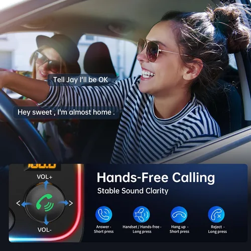 Vista 7 de Syncwire Bluetooth 5.4 Transmisor FM Adaptador de coche 54W (PD 36W y 18W) [Micrófonos duales más fuertes] [Interruptor de luz]