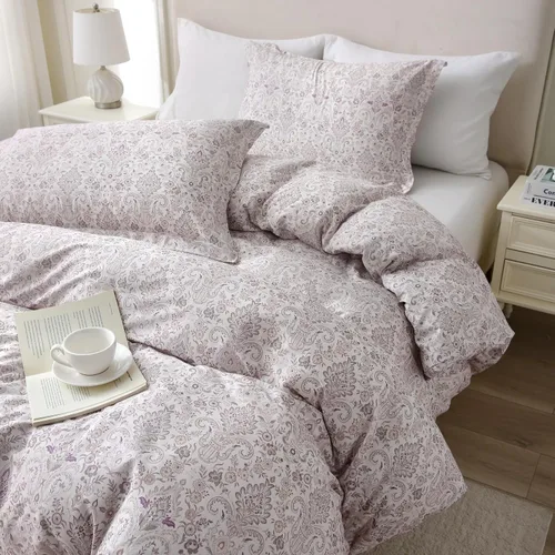 Vista 53 de ABREEZE Juego de funda de edredón tamaño individual con cierre de botón, 100% algodón egipcio, juego de ropa de cama floral de granja, color rosa, 3