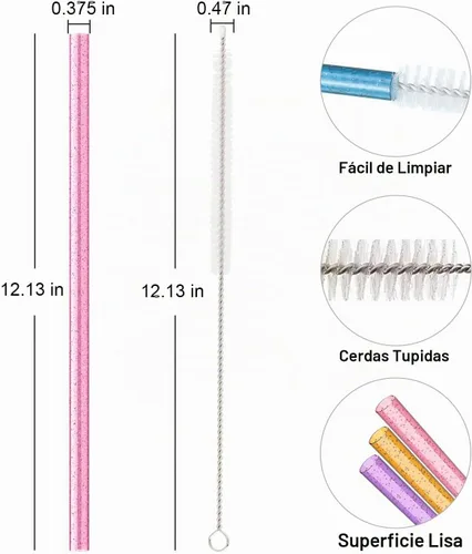 Vista 2 de Popote de repuesto compatible con vaso Stanley de 40 onzas y 30 onzas, paquete de 6 popotes reutilizables con cepillo de limpieza, plástico
