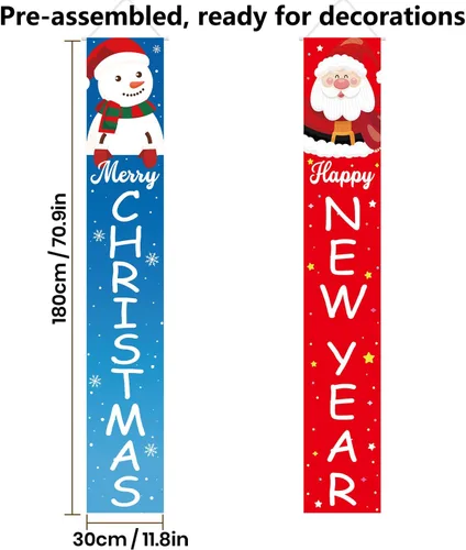 Vista 5 de Decoraciones de Navidad Feliz Año Nuevo Decoraciones Feliz Navidad Muñeco de Nieve Santa Claus Banner de Navidad Cartel de Porche de Puerta