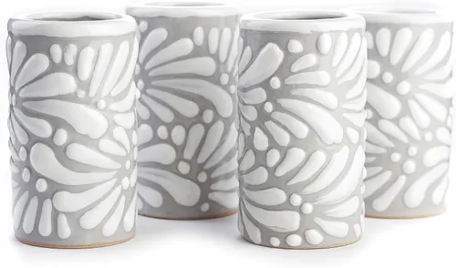Vista 38 de Juego de 4 vasos de chupito Talavera auténticos mexicanos para tequila - Pintados a mano - 2 Oz (Corazón Azul)