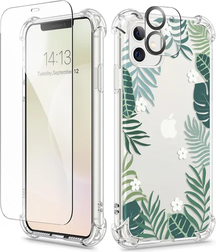 Vista 90 de GVIEWIN - Funda para iPhone 11 con protector de pantalla + protector de lente de cámara, cubierta protectora transparente suave de poliuretano
