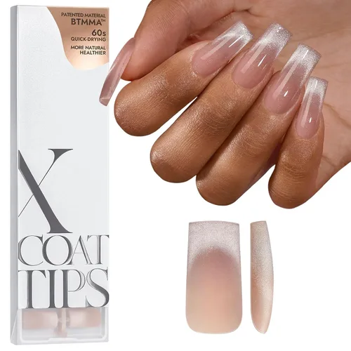 Vista 13 de BTArtboxnails XCOATTIPS uñas postizas con punta francesa - Uñas postizas largas cuadradas con base de purpurina rosa, 90 piezas de puntas de uñas