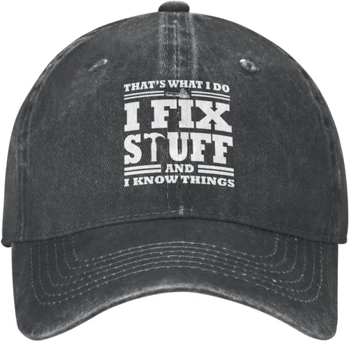 Vista 25 de Sombrero con texto en inglés "I Fix Stuff and I Know Things, para hombre, diseño de cosas geniales