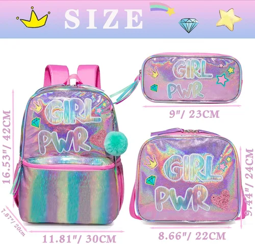 Vista 2 de HTgroce Mochila para niñas de primaria para estudiantes, juego de mochila escolar para niñas, bolsa de libros preescolar con lonchera y estuche