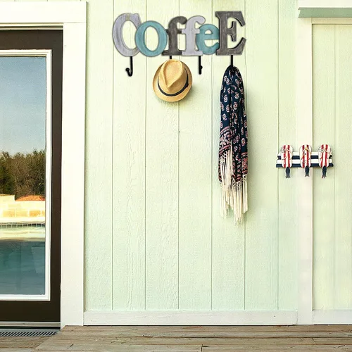 Vista 3 de Letrero de madera para café, gancho de pared, soporte decorativo para taza de café, letrero de letras en bloque Rustic Home Decor Hanging Wood