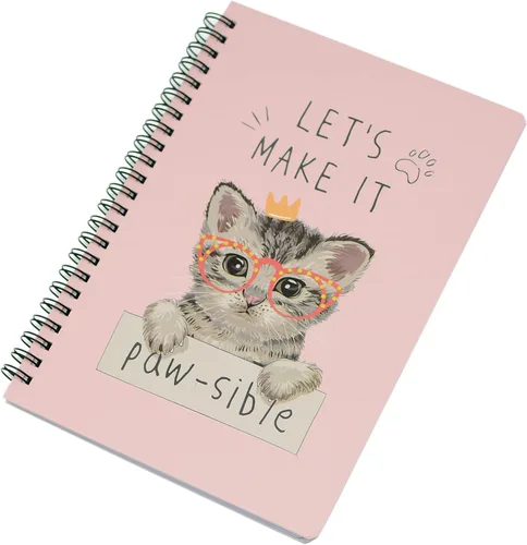 Vista 8 de Yansanido Cuaderno de espiral, 4 piezas A5 de tapa dura gruesa con diseño de gato, 0.315 in, 4 colores, 80 hojas, 160 páginas para estudio y notas