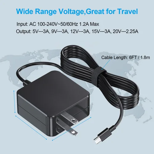 Vista 7 de Cargador de interruptor rápido compatible con Steam Deck y Nintendo Switch Adaptador de corriente USB C PD3.0 plegable de 45 W - 20 V/2.25 A