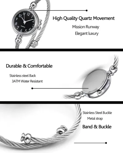 Vista 5 de Top Plaza Reloj de pulsera analógico de cuarzo para mujer, elegante, de acero inoxidable, con números arábigos, para vestir