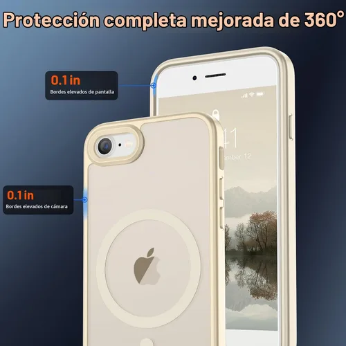 Vista 4 de Funda magnética SUPFINE para iPhone SE 2022 (3ª)/2020 (2ª), iPhone 8 Con protector de pantalla, mate translúcido, compatible con MagSafe, grado