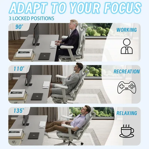 Vista 8 de Silla de oficina ergonómica con reposapiés y soporte lumbar Gris