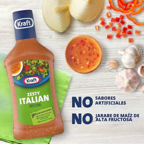 Vista 4 de Kraft Aderezo Italiano Picante para Ensaladas, Botella de 16 fl oz