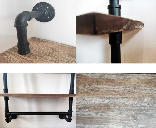 Vista 5 de Estante de tubos tipo industrial, toalleros de metal de 2 niveles para baño, estantes flotantes de tubos industriales de 20 pulgadas, estante