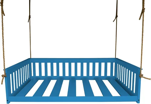 Vista 17 de Amish-Made - Cama de columpio de madera negra con cuerdas Pintura negra