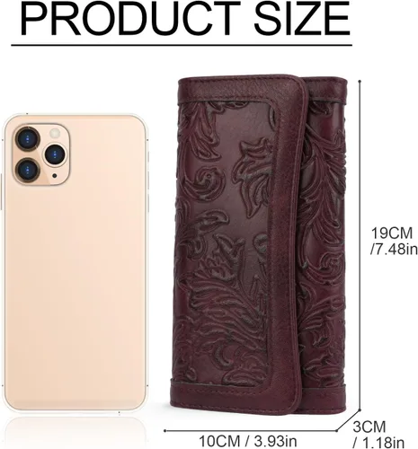 Vista 49 de MEITRUE Cartera de cuero para mujer, con bloqueo RFID, triple pliegue, con relieve, soporte para tarjetas, organizador de chequera para teléfono