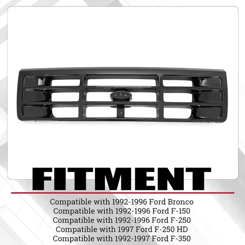 Vista 2 de HECASA Parrilla delantera compatible con Ford Bronco F-150 F-250 HD F-350 1992-1997 Reemplazo para FO1200172 F6TZ8200AAA 104-01450A Ensamblaje