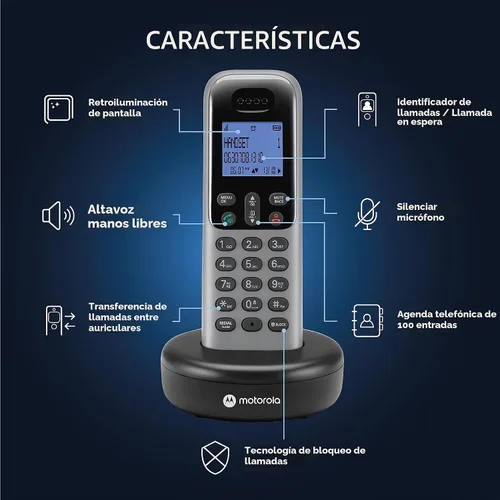Vista 3 de Motorola Teléfono inalámbrico, 3 teléfonos, DECT 6.0 de largo alcance, pantalla retroiluminada brillante, botones grandes fáciles de usar, bloqueo