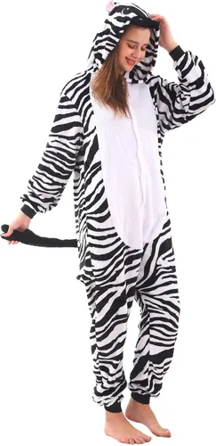 Vista 3 de WAFUNNE Pijamas de animales para adultos, disfraces de una pieza para hombres, mujeres, unisex, adolescentes, cebra