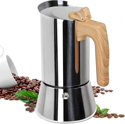 Vista 11 de 4 tazas espesado Moka Pot 304 Acero Inoxidable 6.8 fl oz Cafetera italiana de café expreso, cafetera, cafetera de moca para estufa de inducción
