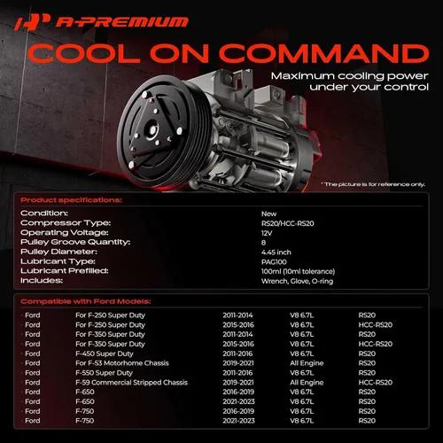 Vista 2 de A-Premium Compresor de aire acondicionado con embrague compatible con Ford F-250 Super Duty 2011-2016, F-350 Super Duty, F-450 Super Duty, F-550