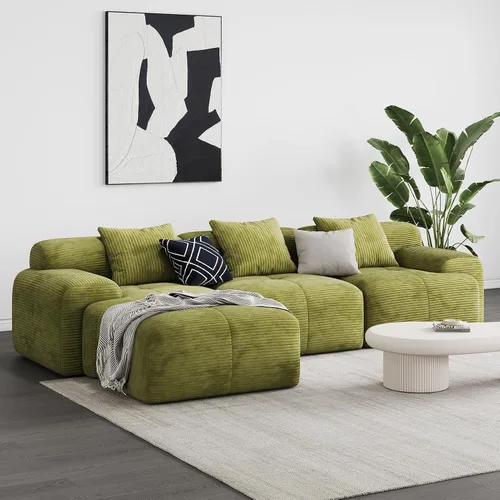 Vista 11 de Sofá Seccional Modular Moderno en Forma de L para Sala de Estar, Sofá de 3 Plazas de Gran Tamaño con Asiento Profundo y Otomana Móvil – Sin Montaje