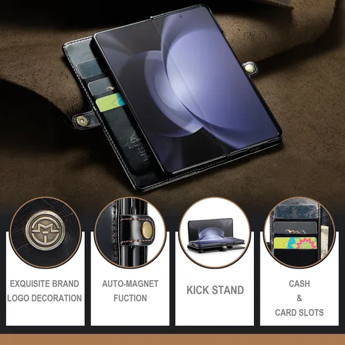 Vista 7 de Kowauri Funda para Samsung Galaxy Z Fold 5, de piel sintética, con tarjetero y función atril, cierre magnético, protección a prueba de golpes